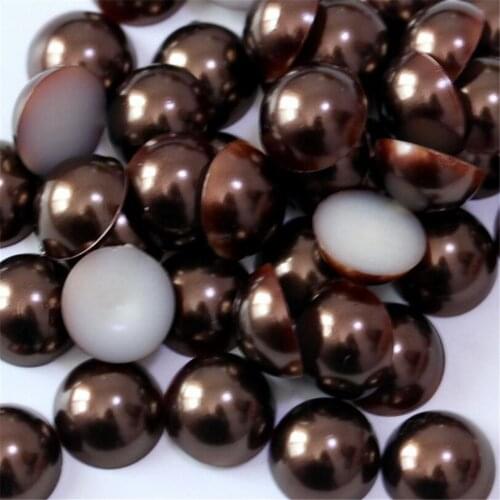 Size 1.5mm-14mm Deep Coffee Color Half Round Flatback Pearl Bead Loose DIY ABS Plastic Imitation Half Pearl Nail Arts Decoration
