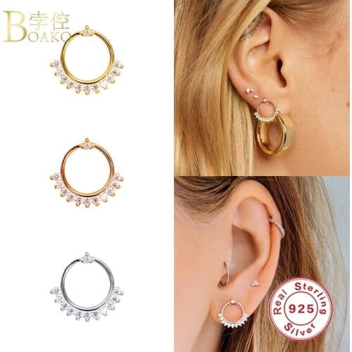 BOAKO 1PCS S925 Silver Earring For Women 2021 Pendiente Piercing Ohrringe CZ Stud Earrings Aretes Luxury Jewelry Party Gifts