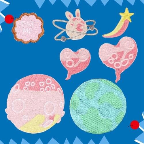 Cute Colorful Universe Space Embroidered Iron On Badges Patches For Clothing Cartoon Motif Applique Sticker For Clothes Decor