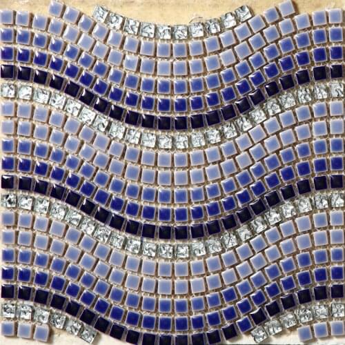 Blue White Grey Wave Ceramic Mixed Electroplating Crystal Glass Mosaic Tiles Bathroom Bedroom Floor Art Design Stickers