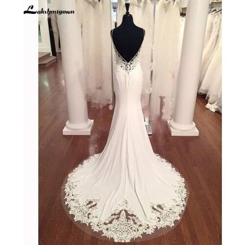 V Neck Mermaid Wedding Dresses Lace Appliques Boho Wedding Dress Backless Sexy robe de mariee vestido de casamento