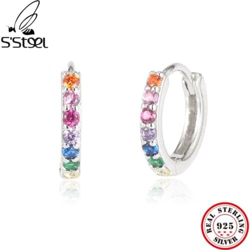 SSTEEL Korean Earrings 925 Sterling Silver Hoop Earring For Women Accessories Color Zircon Personalized Fashion Gold Earings