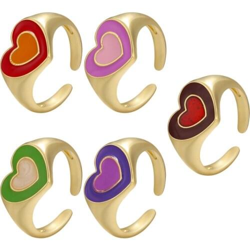 ZHUKOU gold heart Open Ring for women Summer Enamel Dripping oil Ring heart superimposed ring fashion jewelry wholesale VJ257