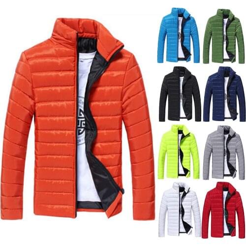 Winter high quality Jackets Men Solid Color Parkas Stand Collar Long Sleeve Parkas Warm Cotton Quilted Coat Jacket S-lim Mens C