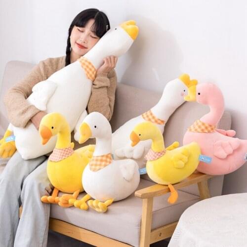 1pc30-90cm Lovely White Goose Plush Toys Cartoon Lying Goose Animal Dolls Stuffed Soft Sleeping Pillow for Baby Birthday Gifts