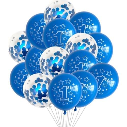 10pcs 1st Birthday Balloons Blue Confetti Latex Ballons Boy Baby One 1 Year Old First Birthday Party Decorations Baby Shower