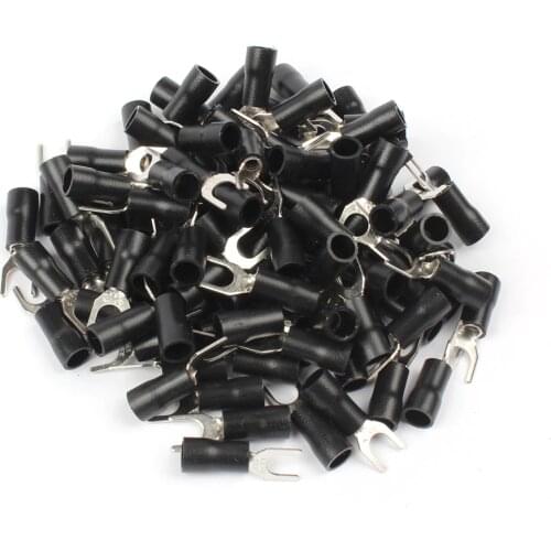 50PCS SV3.5-5 Black Furcate Terminal Cable Wire Connector Insulated Spade Fork Wiring Crimp Terminal