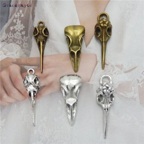 6Pcs Mix Style Raven Skull Bird Head Jewelry Bronze Silver Charms Alloy Birds Beak Charms Animals Bird Pendant Diy Male Jewelry