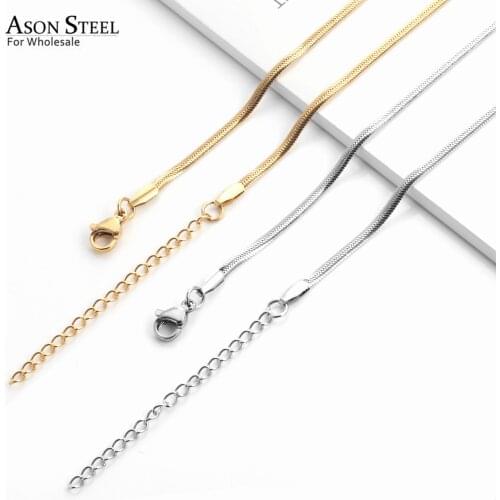ASONSTEEL 10pcs/lot Stainless Steel Flat Snake Chain Gold/Silver Color 2MM Width 45CM+5CM Length Necklace for Jewelry Making