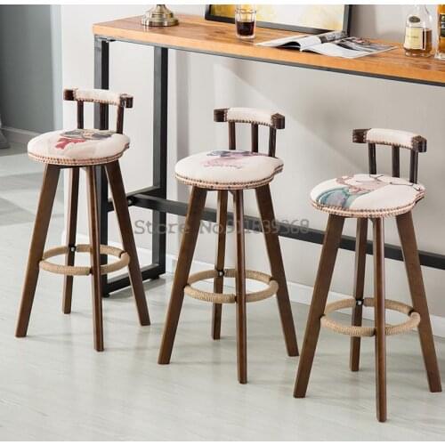 Solid Wood Bar, Household Chair, Bar Chair, American Style Retro High Stool, Modern Simple Chair, Rotary Bar Stool, Package Mail