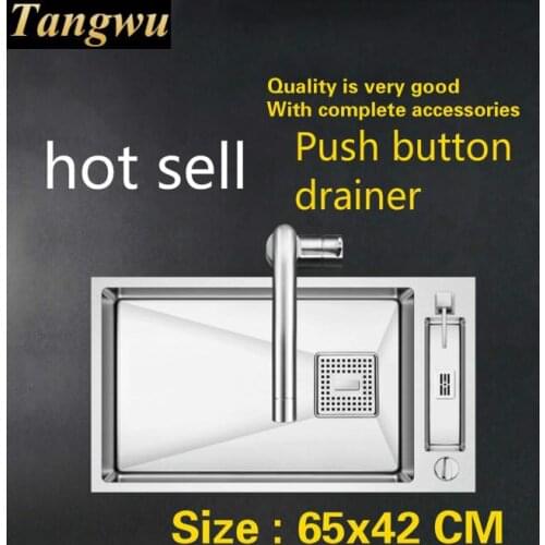 Free shipping Household luxury mini individuality kitchen manual sink single trough dish 304 stainless steel hot sell 65x42 CM