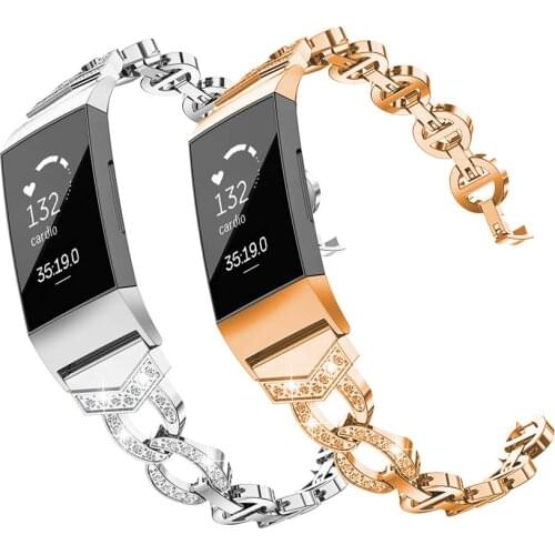 Essidi Bling Women Bracelet Strap For Fitbit Charge 3 4 Smart Watch Stainless Steel Wristband Loop For Fitbit Charge 3 4 SE