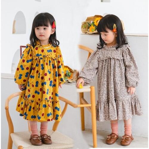 Toddler Girl Dress Autumn Flower Print Ruffled Long Sleeves Kids Dresses For Girls Child Dress 1 2 3 4 5 6 Years Baby Dresses