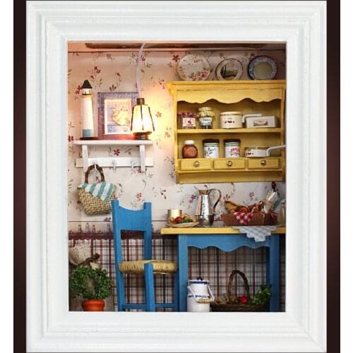 Diy doll house miniature wooden dollhouses furniture kit toys for children Photo frame for leisure lunch gift doll houses P219