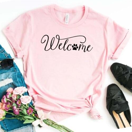 Welcome cat dog paw Print Women tshirt Cotton Casual Funny t shirt For Lady Girl Top Tee Hipster Drop Ship NA-253