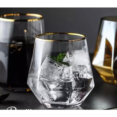 Geometry juice Cup Crystal Glass cup gold rim transparent coffee milk tea cup home Bar Gold Color sliver Drinkware doubl