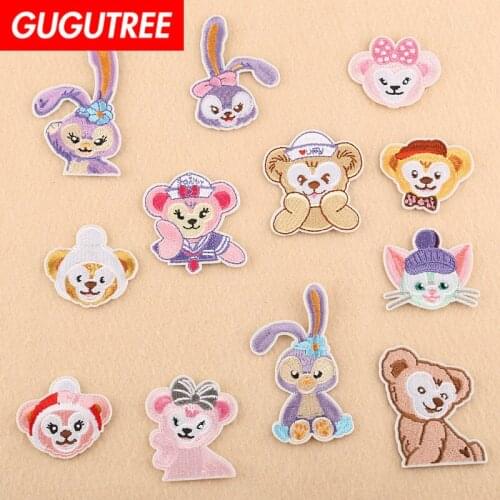 GUGUTREE one set embroidery rabbit patch animal cartoon patches badges appliques for clothing DK-43