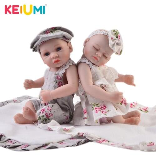 KEIUMI 11Inch 27cm Reborn Doll Full Body Silicone Twins Doll Sleeping Girl And Awake Boy Doll Baby Toy For Toddler Xmas Gift