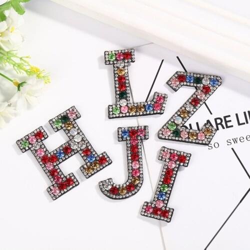 Colorful A-Z Rhinestone Patches 3D 26 English Alphabet Patches For Clothes Iron On Patch English Letter Rhinestone Applique DIY