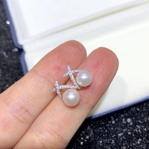 Cross Style 925 Sterling Silver Earrings Findings Settings Mountings Parts Mounts for Pearls Agate Coral Jade Beads Stones