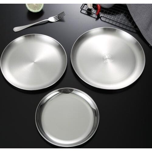 304 Korean-Style Stainless Steel round Plate Western Restaurant Bone Tray Dish Shallow Barbecue Cake serving dishes sets