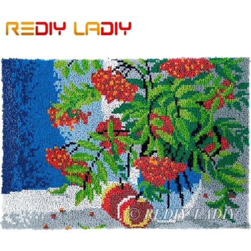 Latch Hook Kits Still Life Cherry Chunky Yarn Embroidery Crochet Tapestry Kits Needlework Arts & Crafts DIY Carpet Rug 85*58cm