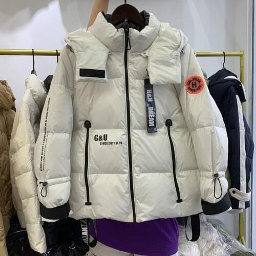 Oversize BF Warm High Street Hiphop Women Winter White Duck Down Jacket Letter Embroidery Windproof Thick Coats