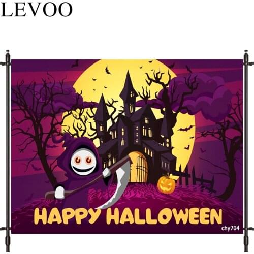 LEVOO Photographic Background Halloween Castle Cartoon Grim Reaper Purple Photo Studio Photocall Printed Shoot Prop Decor Fabric