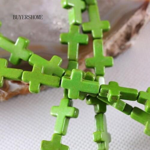 Fashion Natural Stone 12x16MM Green Howlite Cross Loose Beads String 15.5inches P474