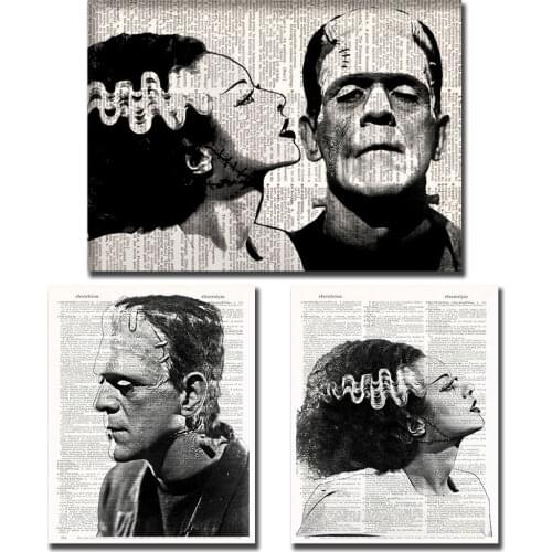 Fashion Home Wall Decorative Art The Frankenstein And His Bride Poster And Prints Canvas Painting For Living Room Decoration