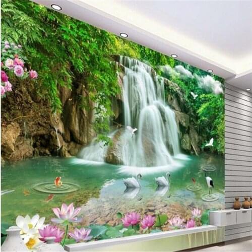 Beibehang Custom non-woven wallpaper three-dimensional landscape waterfall landscape 3D TV background wall