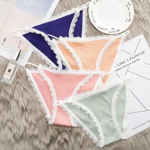 New Simple Womens Thong Panties Thin Quick-Drying Lace Underwear Comfortable Cotton Seamless Female G-Strings Lingerie Tanga