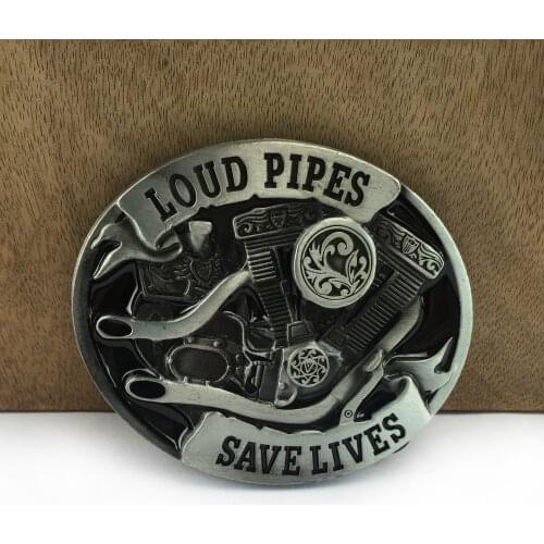 BuckleClub wholesale zinc alloy LOUD PIPES motor engine jeans gift cowboy belt buckle FP-03116-2 for men 4cm width loop