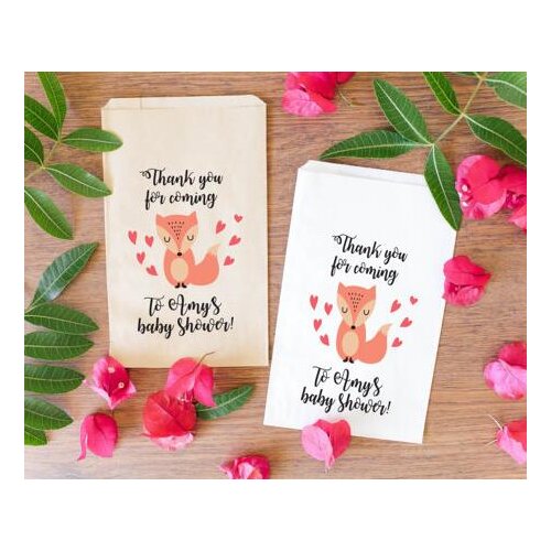 Personalized fox Woodland Animal Baby Shower popcorn candy Buffet lolly bags Baby Shower Bakery Cookie goody gift Favors pouches