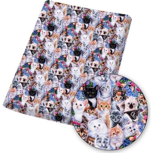 Polyester Cotton Fabric Oil Style Painting Cat Dog Cloth Sheets For DIY Dress Sewing Materials Crafts Home Textile 45*145cm 1pc