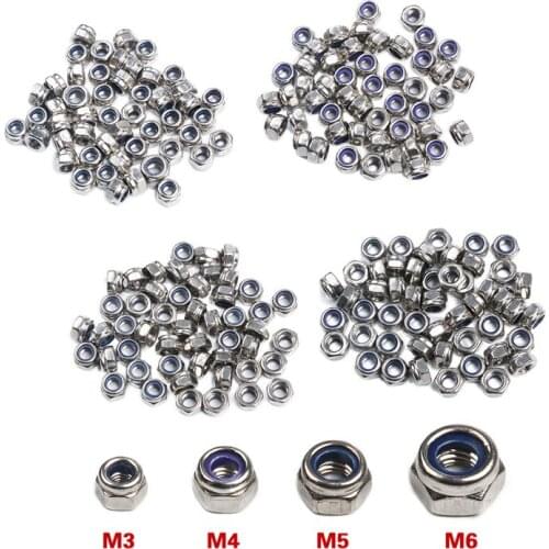 50Pcs/set M3 M4 M5 M6 DIN985 Galvanized Carbon Steel Self-locking Nut Lock Nut Locknut Slip Nylon Hex Nut