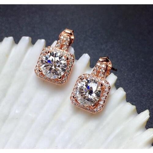 D VVS1 Grade 2*2Carat Stud Earrings Authentic 925 Pure Silver High Quality Gemstone Ladys Earrings