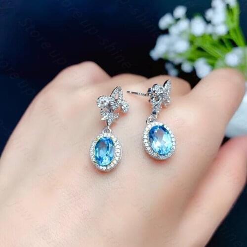 New Natural Topaz Stud Earrings 925 Silver Exquisite and Beautiful Simple and Dignified Style