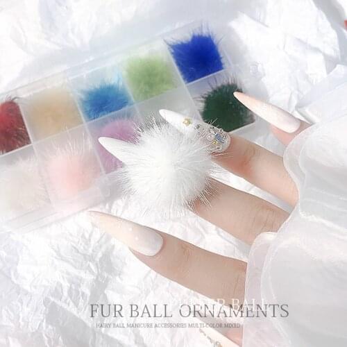 Hair Ball Manicure Accessories Cute Hair Ball Detachable 3D Nail Fluffy DIY Magnetic Fluffy Ball Set Hair