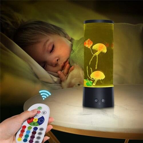 USB Power 16 Colors LED Jellyfish Light Table Bedside Night Light Jellyfish Tank Aquarium Lamp Mood Lights Lava Lamp Kids Gifts