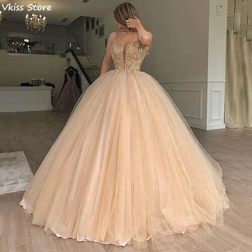 2020 Beading Evening Dress Ball Gown Sequin Deep V-neck Sleeveless Floor Length Tulle Beaded Prom Dress платья знаменитостей