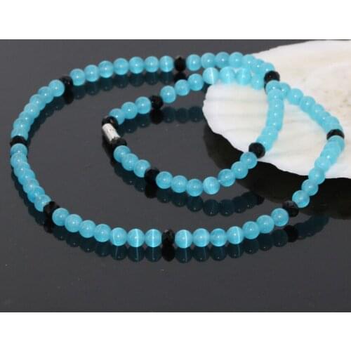 Vintage style new design sky blue cat eyes 6mm stone beads multilayer long chain bracelets 3 rows magnetic clasps jewelry B2762