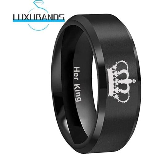 Tungsten Wedding Band For Men Wemen 8MM Beveled Edges Black Matte Brushed Finished Her King Laser Crown Comfort Fit
