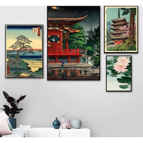 Japanese Rain Asakusa Kannon Temple Posters and Prints Hosta Japan Views Spring in Daigoji Canvas Print Wall Pictures Home Decor