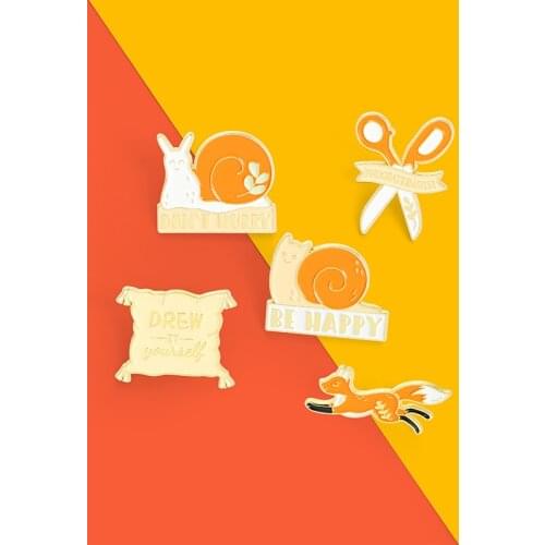 Funt Quote Enamel Pins Orange Snails Fox Scissors Brooches For Women Anime Bag Hat Collar Badges Gift For Friends Wholesale