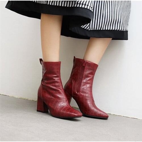 YMECHIC 2020 Autumn Vintage Elegant Office Lady High Heels Boots Wedding White Shoes Square Toe High Heel Ankle Boots for Women