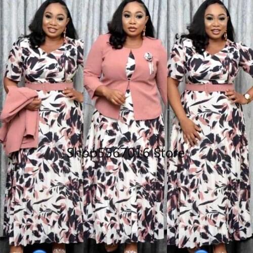 2XL-5XL Print African Dresses for Women Vetement Femme 2021 Dashiki Long Maxi Dress African Clothes Africa Fashion 2 Piece Set