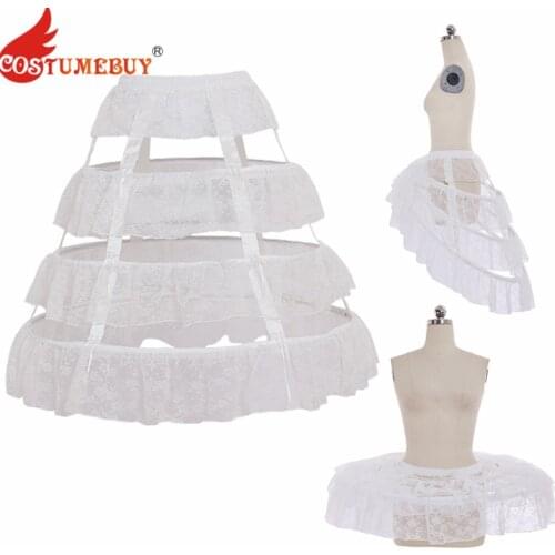 Costumebuy Lolita Gothic Underskirt 68CM Length Underdress 3 Hoop Lace Birdcage Woman Wedding Ballet Pannier Casual Petticoat