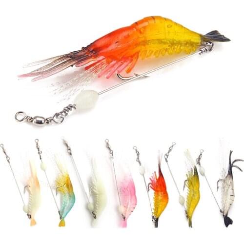 1pcs Silicone Shrimp Soft Bait 6g Artificial Fishing Lures With Luminous Bead Swivels Hook Lifelike Shrimp Lure Fishing Tackle