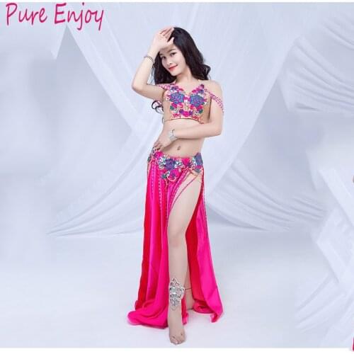 2020 New Kids Performance Belly Dance Costumes Girls Dnce Set Hand Made dance clothes Split long skirt dance luxurious costume
